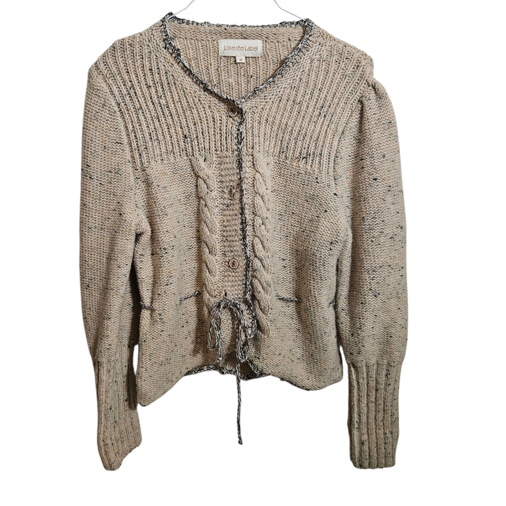LOVE THE LABEL classic knit Tie Waist sweater in cream Size Medium
